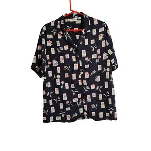 Alfred Dunner Navy Card and Floral Print Shirt